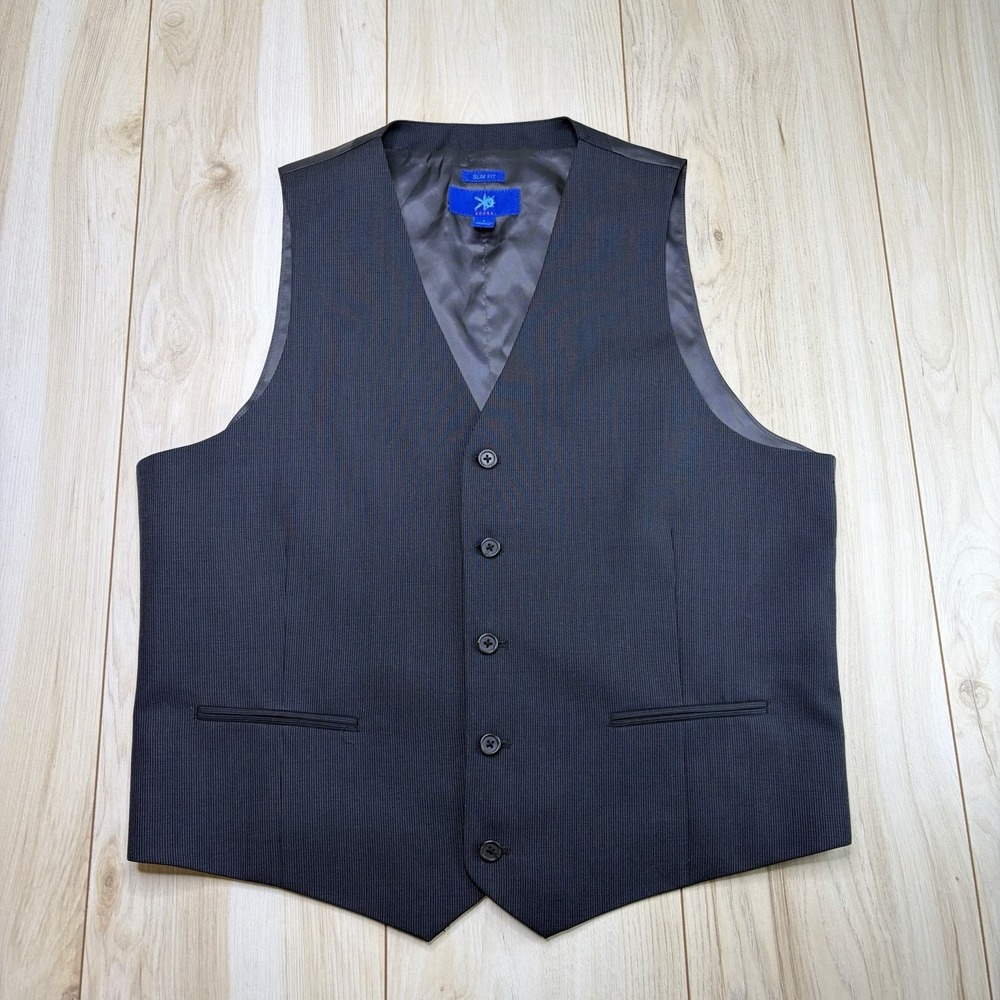 Egara Men's Slim Fit Striped Vest Waistcoat Charcoal Gray Wool Stretch